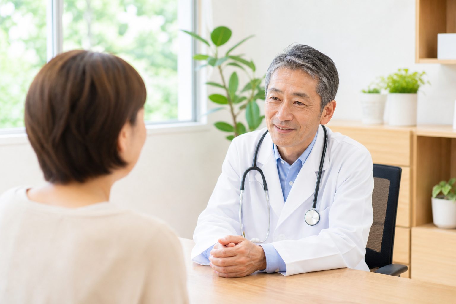 診察室で、患者さんの話をゆっくり伺う医師
